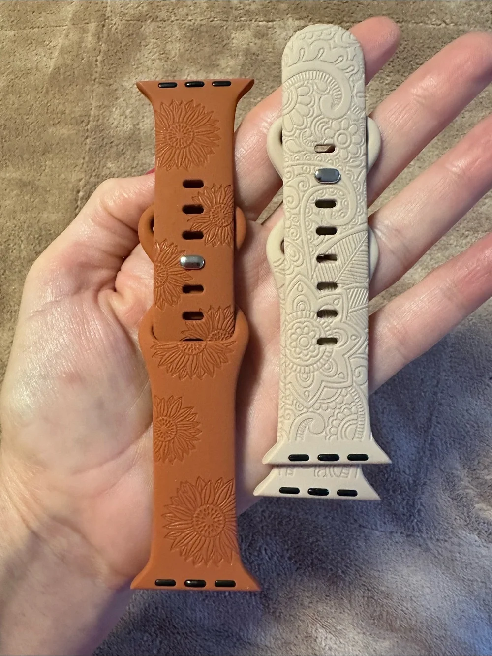 Silicone Floral Embossed Watch Band - Tan and Rust-Fits watches 38-41mm